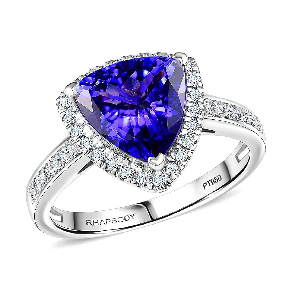 shop lc Certified & Appraised Rhapsody AAAA Tanzanite and E-F VS Diamond 4.22 ctw Ring in 950 Platinum 7.57 Grams