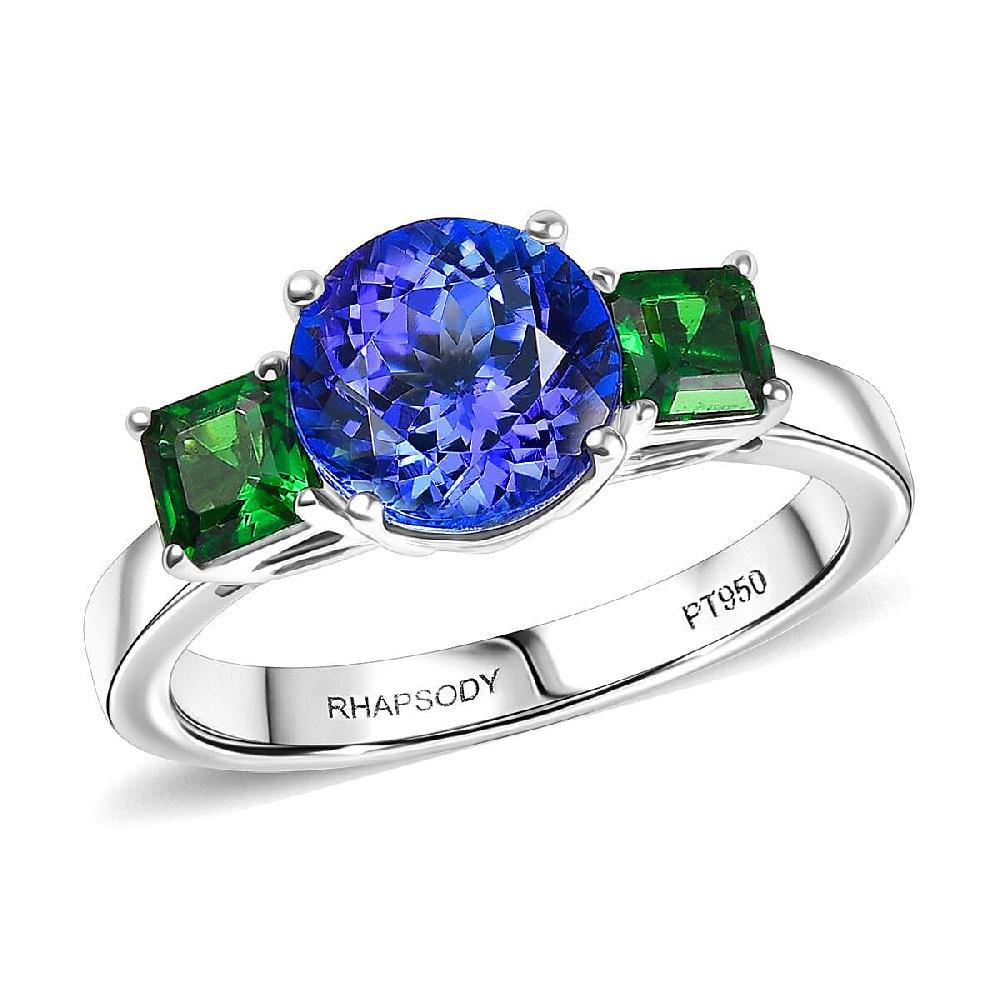 shop lc Certified & Appraised Rhapsody AAAA Tanzanite and Tsavorite Garnet 2.86 ctw Ring in 950 Platinum 5.86 Grams