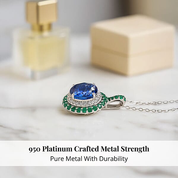 Shop Lc Certified & Appraised Rhapsody AAAA Tanzanite Colombian Emerald And E-F VS Diamond 4.02 Ctw Pendant Necklace In 950 Platinum 6 Grams 18 Inches