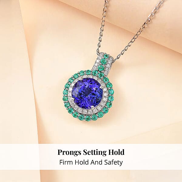 Shop Lc Certified & Appraised Rhapsody AAAA Tanzanite Colombian Emerald And E-F VS Diamond 4.02 Ctw Pendant Necklace In 950 Platinum 6 Grams 18 Inches