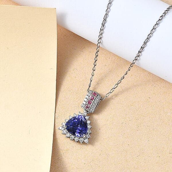 Shop Lc Certified & Appraised Rhapsody AAAA Tanzanite Mahenge Spinel And E-F VS Diamond 2.80 Ctw Pendant Necklace In 950 Platinum 4.70 Grams 20 Inches