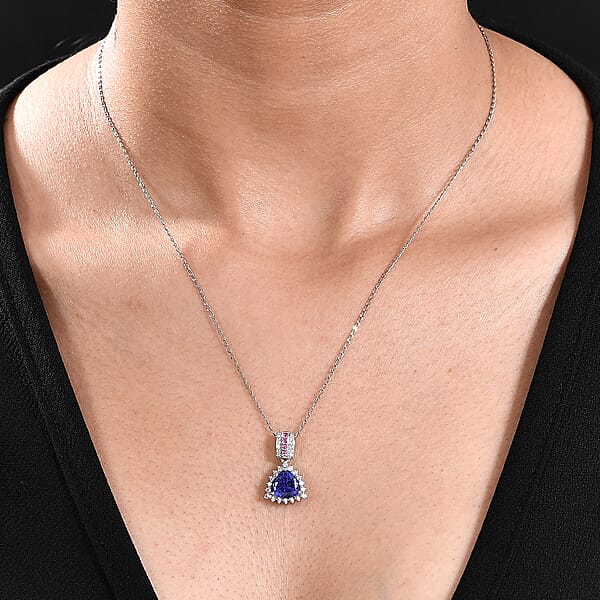 Shop Lc Certified & Appraised Rhapsody AAAA Tanzanite Mahenge Spinel And E-F VS Diamond 2.80 Ctw Pendant Necklace In 950 Platinum 4.70 Grams 20 Inches