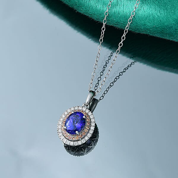 Shop Lc Certified & Appraised Rhapsody AAAA Tanzanite Padparadscha Sapphire And E-F VS Diamond 3.00 Ctw Pendant Necklace In 950 Platinum 20 Inches
