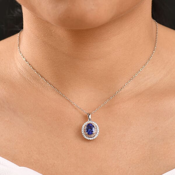 Shop Lc Certified & Appraised Rhapsody AAAA Tanzanite Padparadscha Sapphire And E-F VS Diamond 3.00 Ctw Pendant Necklace In 950 Platinum 20 Inches