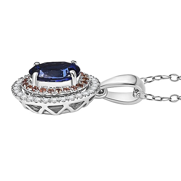 Shop Lc Certified & Appraised Rhapsody AAAA Tanzanite Padparadscha Sapphire And E-F VS Diamond 3.00 Ctw Pendant Necklace In 950 Platinum 20 Inches