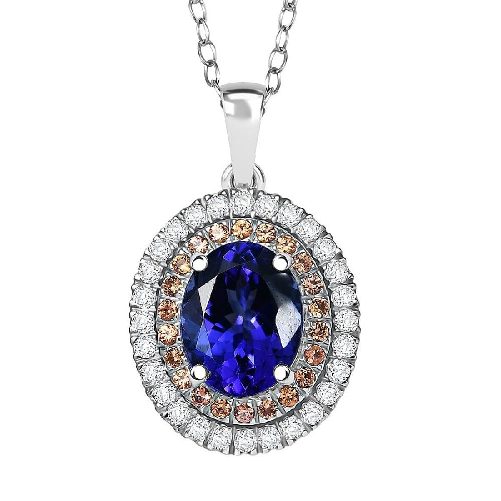 shop lc Certified & Appraised Rhapsody AAAA Tanzanite Padparadscha Sapphire and E-F VS Diamond 3.00 ctw Pendant Necklace in 950 Platinum 20 Inches