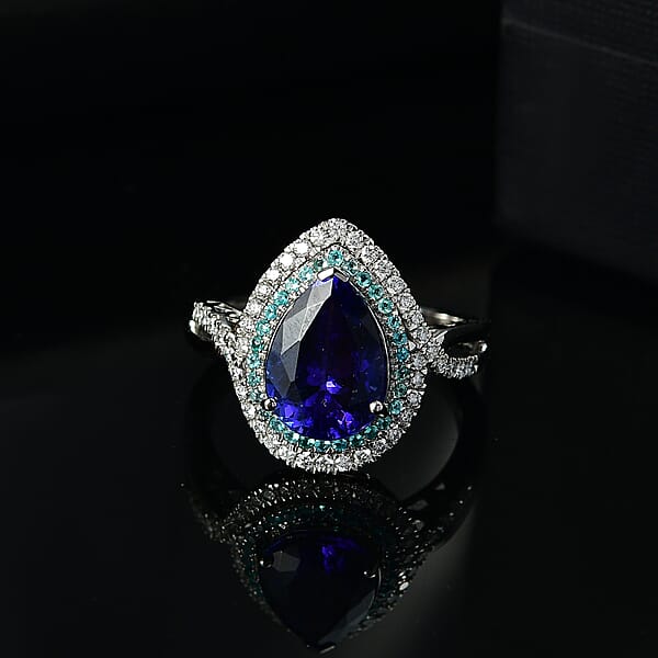 Shop Lc Certified & Appraised Rhapsody AAAA Tanzanite Paraiba Tourmaline And E-F VS2 Diamond 5.15 Ctw Ring In 950 Platinum 8.20 Grams