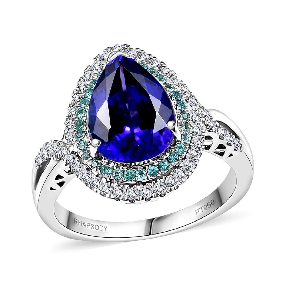 shop lc Certified & Appraised Rhapsody AAAA Tanzanite Paraiba Tourmaline and E-F VS2 Diamond 5.15 ctw Ring in 950 Platinum 8.20 Grams