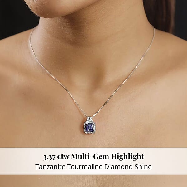 Shop Lc Certified & Appraised Rhapsody AAAA Tanzanite Paraiba Tourmaline And E-F VS Diamond 3.37 Ctw Pendant Without Chain In 950 Platinum