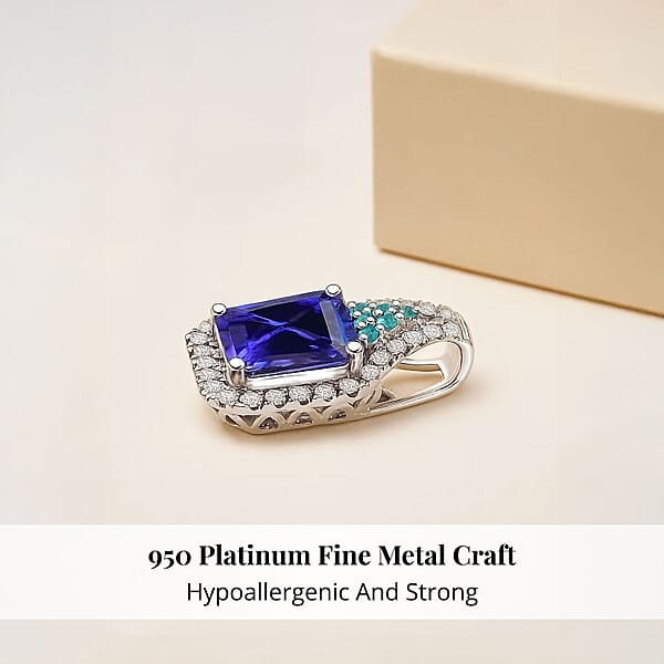 Shop Lc Certified & Appraised Rhapsody AAAA Tanzanite Paraiba Tourmaline And E-F VS Diamond 3.37 Ctw Pendant Without Chain In 950 Platinum
