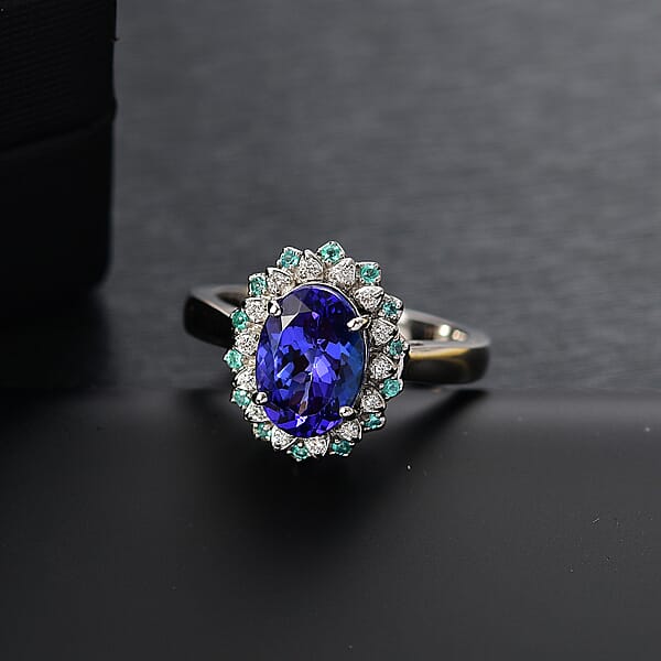 Shop Lc Certified & Appraised Rhapsody AAAA Tanzanite Paraiba Tourmaline And E-F VS2 Diamond 3.55 Ctw Ring In 950 Platinum 10.90 Grams