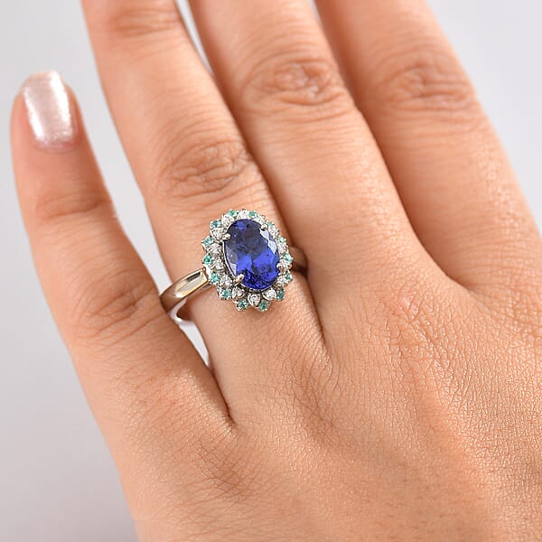 Shop Lc Certified & Appraised Rhapsody AAAA Tanzanite Paraiba Tourmaline And E-F VS2 Diamond 3.55 Ctw Ring In 950 Platinum 10.90 Grams