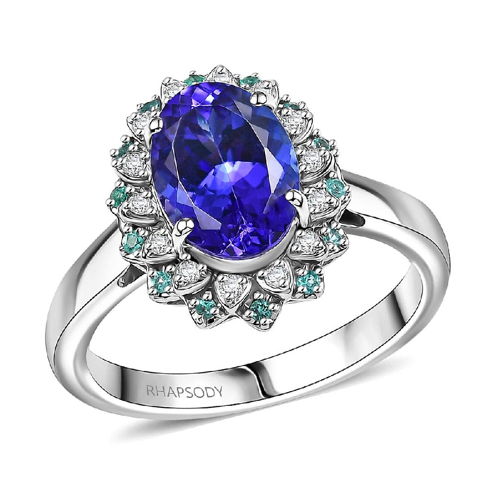 shop lc Certified & Appraised Rhapsody AAAA Tanzanite Paraiba Tourmaline and E-F VS2 Diamond 3.55 ctw Ring in 950 Platinum 10.90 Grams