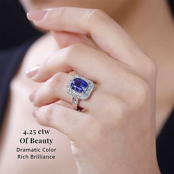 Shop Lc Certified & Appraised Rhapsody AAAA Tanzanite Paraiba Tourmaline And E-F VS Diamond 4.25 Ctw Ring In 950 Platinum 8.20 Grams