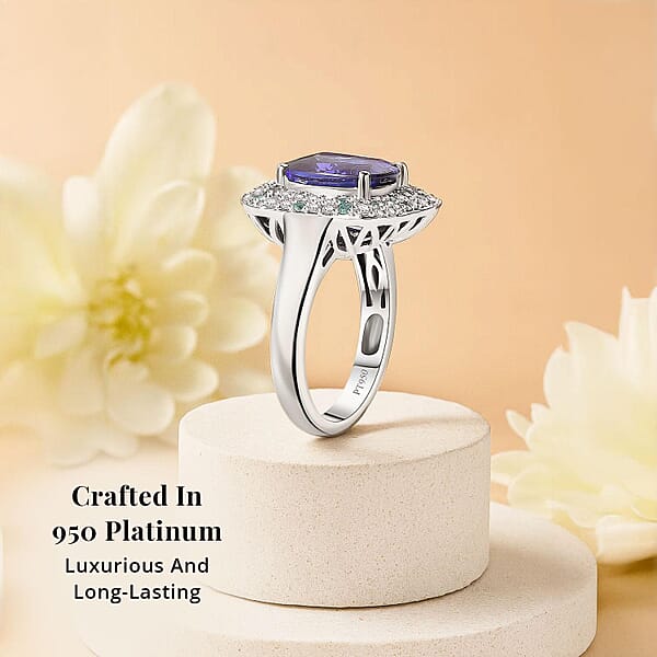 Shop Lc Certified & Appraised Rhapsody AAAA Tanzanite Paraiba Tourmaline And E-F VS Diamond 4.25 Ctw Ring In 950 Platinum 8.20 Grams