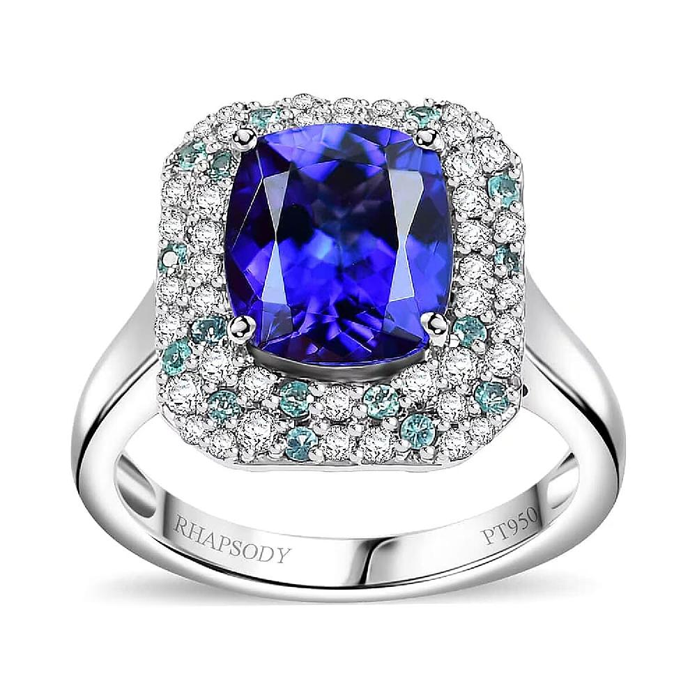 shop lc Certified & Appraised Rhapsody AAAA Tanzanite Paraiba Tourmaline and E-F VS Diamond 4.25 ctw Ring in 950 Platinum 8.20 Grams