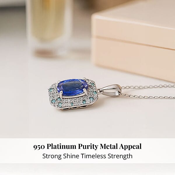 Shop Lc Certified & Appraised Rhapsody AAAA Tanzanite Paraiba Tourmaline And E-F VS Diamond 4.26 Ctw Pendant Necklace In 950 Platinum 18 Inches 6.06 Grams