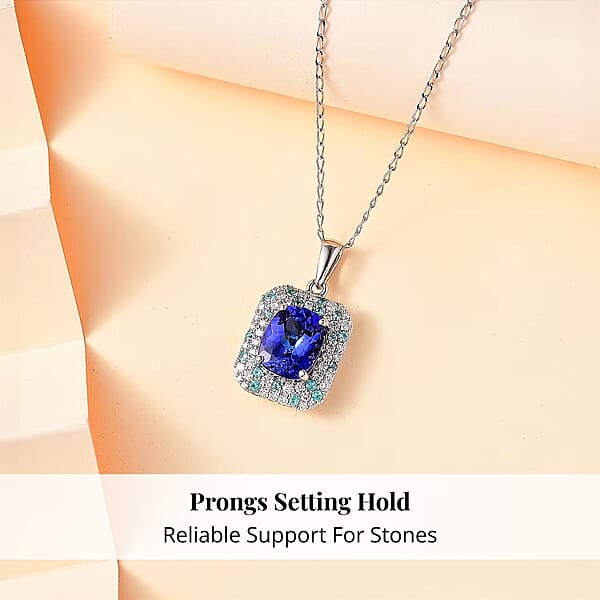 Shop Lc Certified & Appraised Rhapsody AAAA Tanzanite Paraiba Tourmaline And E-F VS Diamond 4.26 Ctw Pendant Necklace In 950 Platinum 18 Inches 6.06 Grams