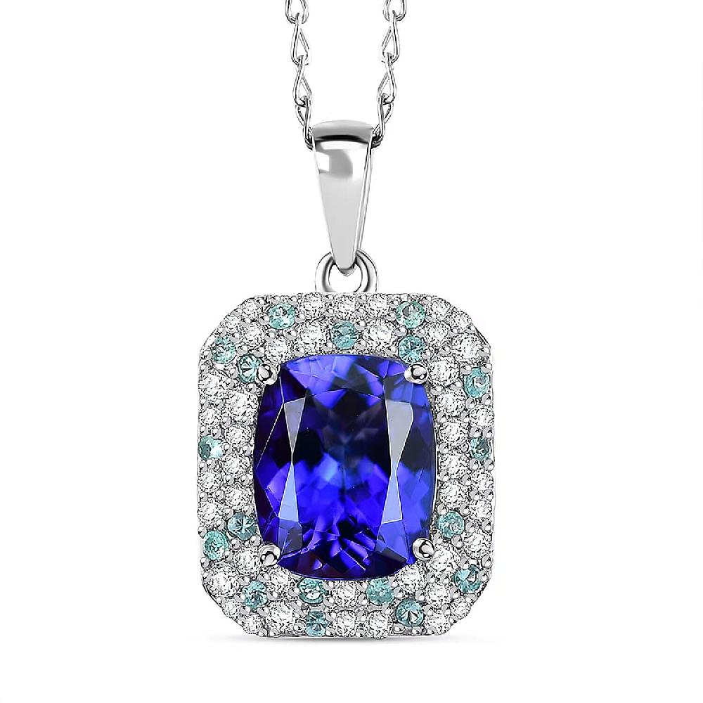 shop lc Certified & Appraised Rhapsody AAAA Tanzanite Paraiba Tourmaline and E-F VS Diamond 4.26 ctw Pendant Necklace in 950 Platinum 18 Inches 6.06 Grams