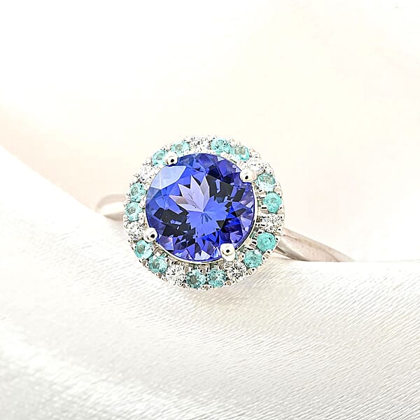 Shop Lc Certified & Appraised Rhapsody AAAA Tanzanite Paraiba Tourmaline And E-F VS Diamond 2.15 Ctw Ring In 950 Platinum 6.35 Grams