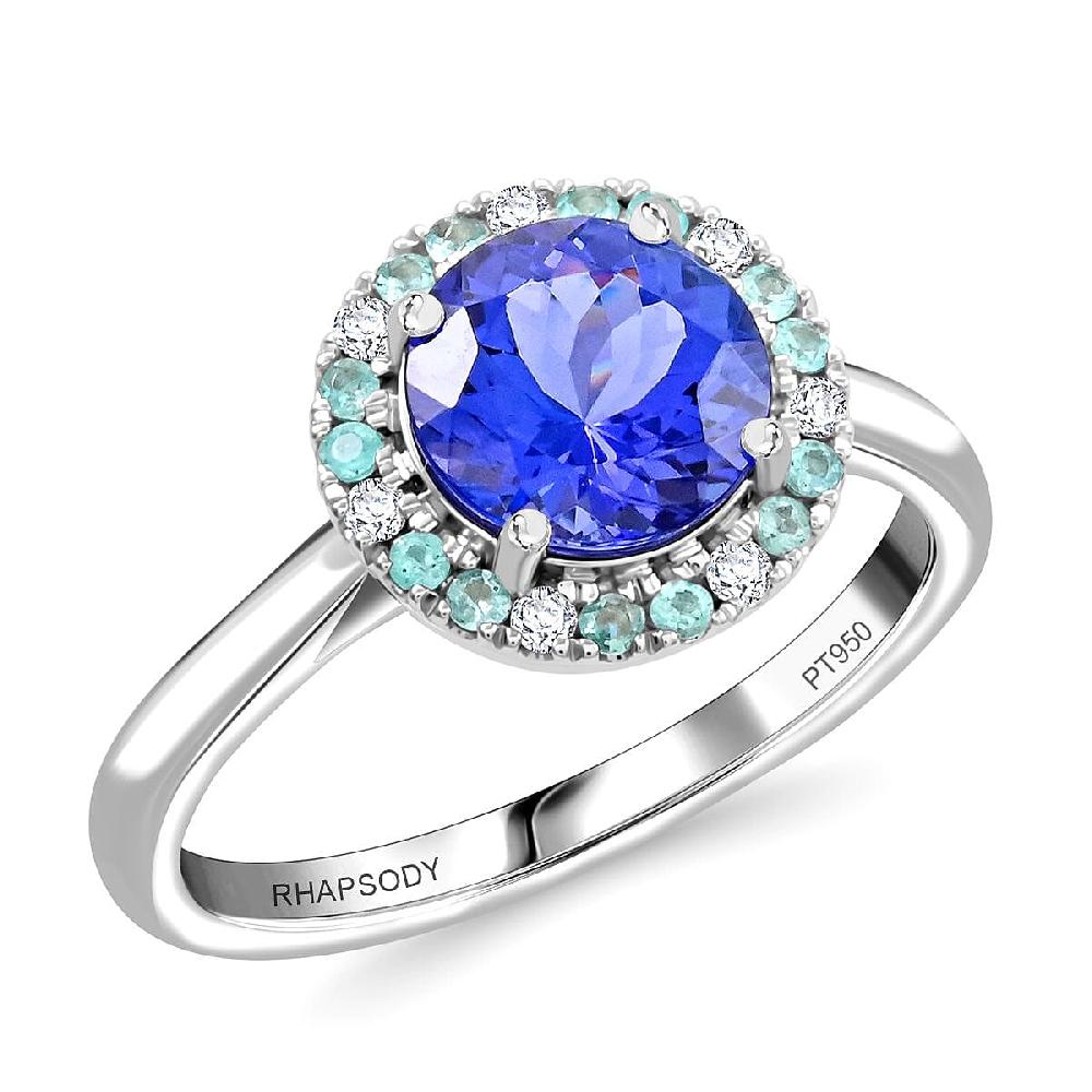 shop lc Certified & Appraised Rhapsody AAAA Tanzanite Paraiba Tourmaline and E-F VS Diamond 2.15 ctw Ring in 950 Platinum 6.35 Grams