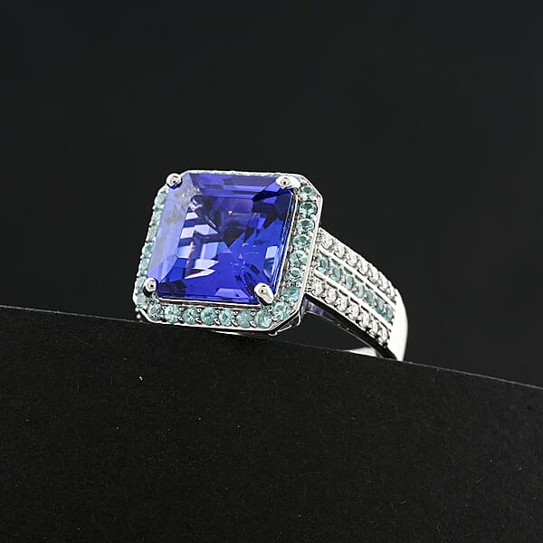 Shop Lc Certified & Appraised Rhapsody AAAA Tanzanite Paraiba Tourmaline And E-F VS Diamond 6.25 Ctw Ring In 950 Platinum 11.50 Grams