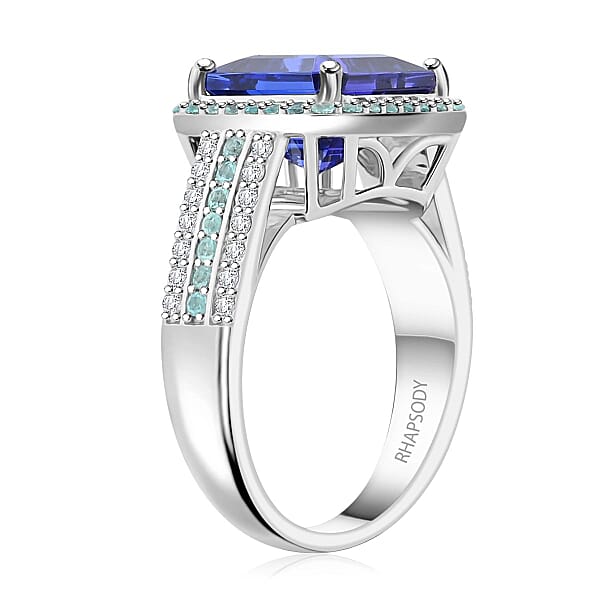 Shop Lc Certified & Appraised Rhapsody AAAA Tanzanite Paraiba Tourmaline And E-F VS Diamond 6.25 Ctw Ring In 950 Platinum 11.50 Grams