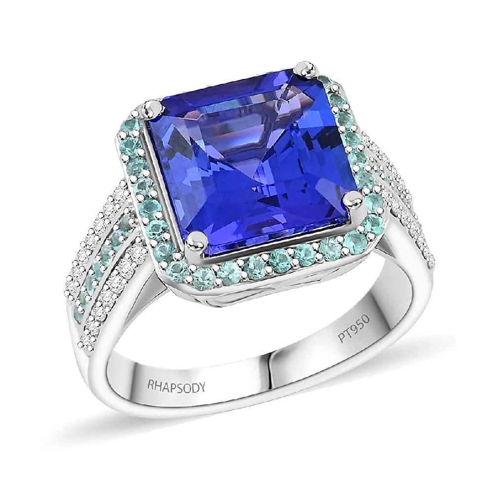 shop lc Certified & Appraised Rhapsody AAAA Tanzanite Paraiba Tourmaline and E-F VS Diamond 6.25 ctw Ring in 950 Platinum 11.50 Grams