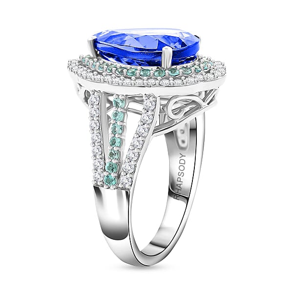 Shop Lc Certified & Appraised Rhapsody AAAA Tanzanite Paraiba Tourmaline And E-F VS Diamond 6.73 Ctw Ring In 950 Platinum 11.50 Grams