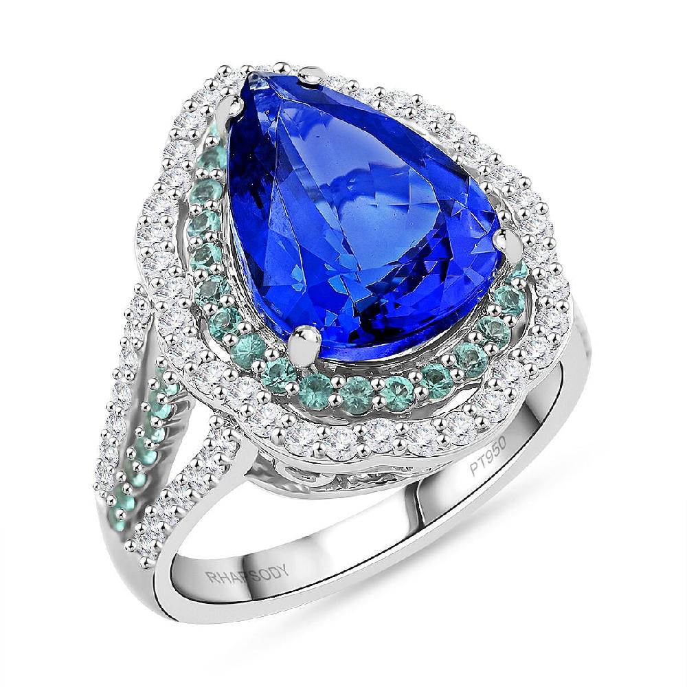 shop lc Certified & Appraised Rhapsody AAAA Tanzanite Paraiba Tourmaline and E-F VS Diamond 6.73 ctw Ring in 950 Platinum 11.50 Grams