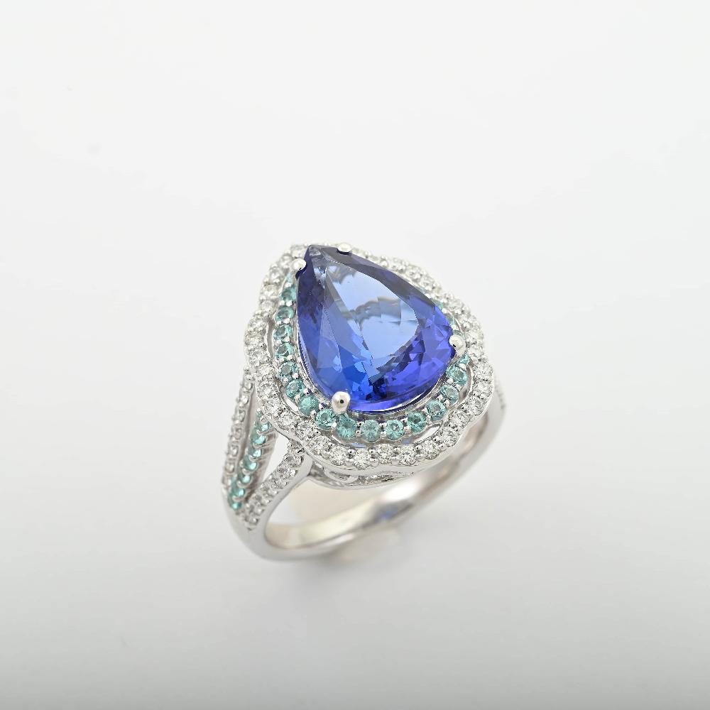shop lc Certified & Appraised Rhapsody AAAA Tanzanite Paraiba Tourmaline and E-F VS Diamond 6.73 ctw Ring in 950 Platinum 11.50 Grams