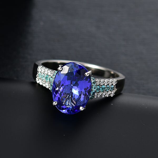 Shop Lc Certified & Appraised Rhapsody AAAA Tanzanite Paraiba Tourmaline And E-F VS2 Diamond 5.15 Ctw Ring In 950 Platinum 6.50 Grams