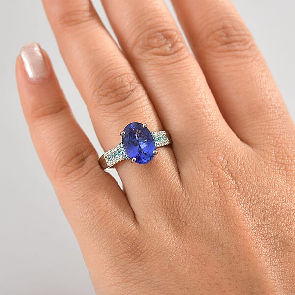 Shop Lc Certified & Appraised Rhapsody AAAA Tanzanite Paraiba Tourmaline And E-F VS2 Diamond 5.15 Ctw Ring In 950 Platinum 6.50 Grams