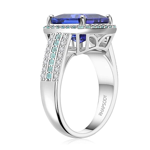Shop Lc Certified & Appraised Rhapsody AAAA Tanzanite Paraiba Tourmaline And E-F VS Diamond 6.25 Ctw Ring In 950 Platinum 11.50 Grams