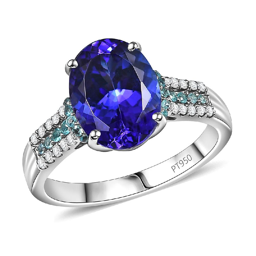 shop lc Certified & Appraised Rhapsody AAAA Tanzanite Paraiba Tourmaline and E-F VS2 Diamond 5.15 ctw Ring in 950 Platinum 6.50 Grams