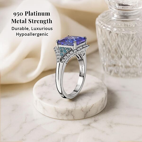 Shop Lc Certified & Appraised Rhapsody AAAA Tanzanite Paraiba Tourmaline And E-F VS2 Diamond 4.37 Ctw Ring In 950 Platinum 7.50 Grams