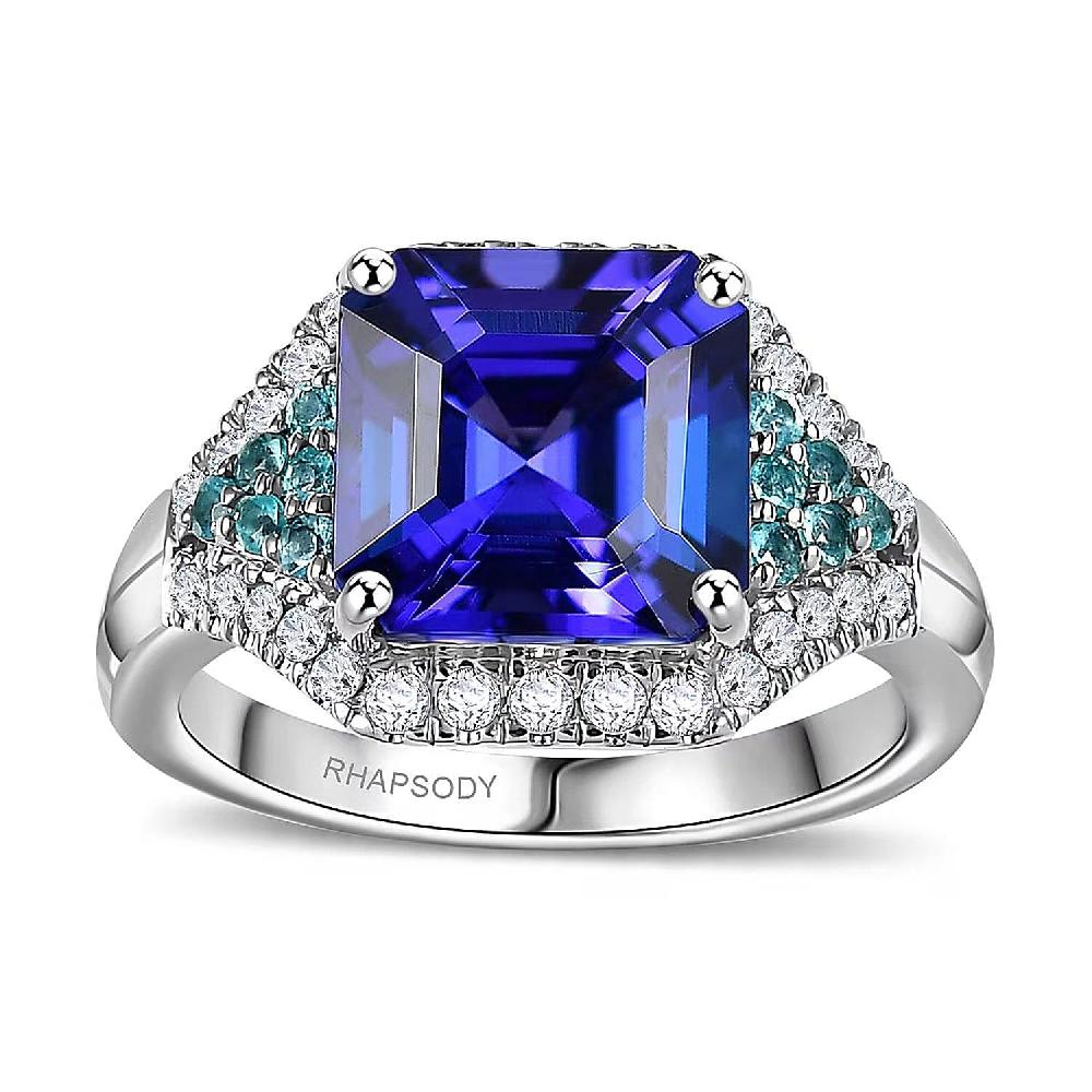 shop lc Certified & Appraised Rhapsody AAAA Tanzanite Paraiba Tourmaline and E-F VS2 Diamond 4.37 ctw Ring in 950 Platinum 7.50 Grams