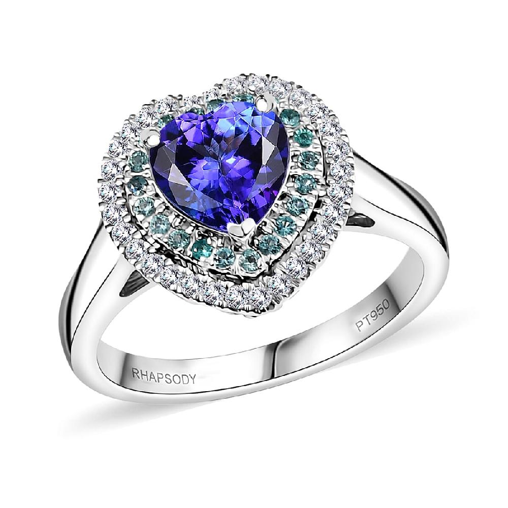 shop lc Certified & Appraised Rhapsody AAAA Tanzanite Paraiba Tourmaline and E-F VS2 Diamond 2.20 ctw Heart Ring in 950 Platinum 8.80 Grams