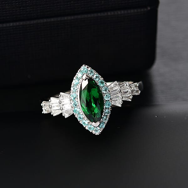 Shop Lc Certified & Appraised Rhapsody AAAA Tsavorite Garnet Paraiba Tourmaline And E-F VS2 Diamond 1.50 Ctw Ring In 950 Platinum