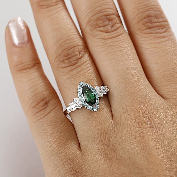 Shop Lc Certified & Appraised Rhapsody AAAA Tsavorite Garnet Paraiba Tourmaline And E-F VS2 Diamond 1.50 Ctw Ring In 950 Platinum