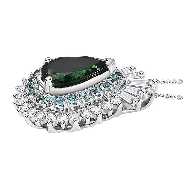 Shop Lc Certified & Appraised Rhapsody AAAA Tsavorite Garnet Paraiba Tourmaline And Diamond E-F VS2 1.80 Ctw Pendant Necklace In 950 Platinum 20 Inches