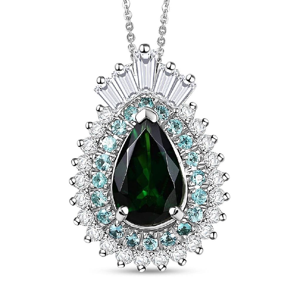 shop lc Certified & Appraised Rhapsody AAAA Tsavorite Garnet Paraiba Tourmaline and Diamond E-F VS2 1.80 ctw Pendant Necklace in 950 Platinum 20 Inches