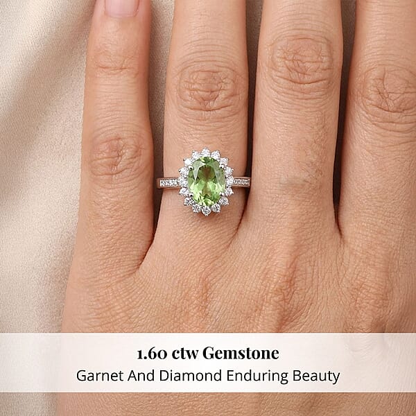 Shop Lc Certified & Appraised Rhapsody AAAA Tsavorite Garnet And E-F VS Diamond 1.60 Ctw Ring In 950 Platinum 5.90 Grams