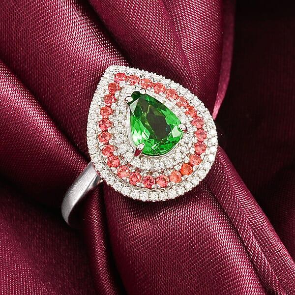 Shop Lc Certified & Appraised Rhapsody AAAA Tsavorite Garnet Padparadscha Sapphire And E-F VS Diamond 1.85 Ctw Ring In 950 Platinum 7.85 Grams