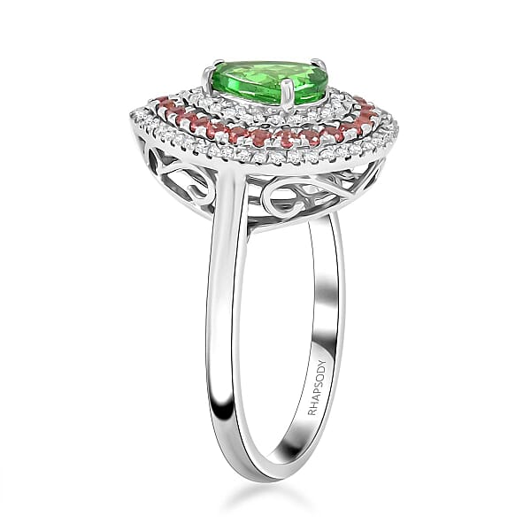Shop Lc Certified & Appraised Rhapsody AAAA Tsavorite Garnet Padparadscha Sapphire And E-F VS Diamond 1.85 Ctw Ring In 950 Platinum 7.85 Grams
