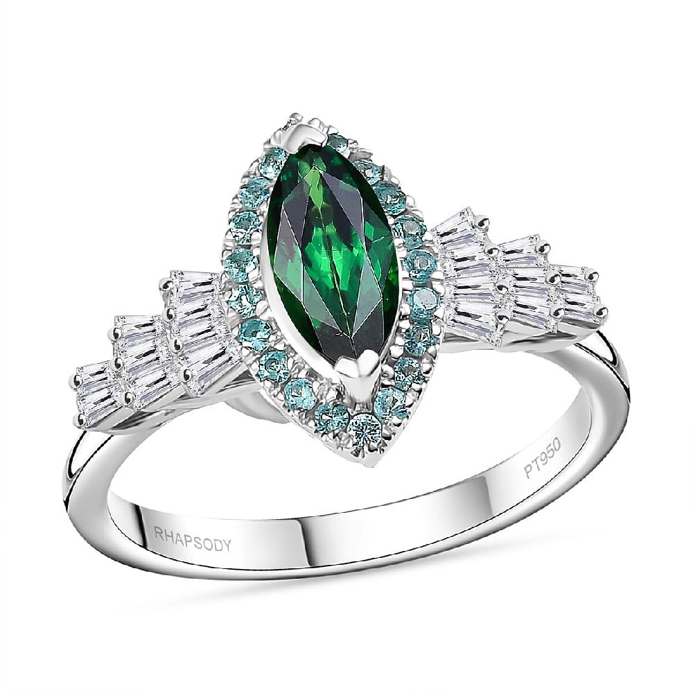 shop lc Certified & Appraised Rhapsody AAAA Tsavorite Garnet Paraiba Tourmaline and E-F VS2 Diamond 1.50 ctw Ring in 950 Platinum