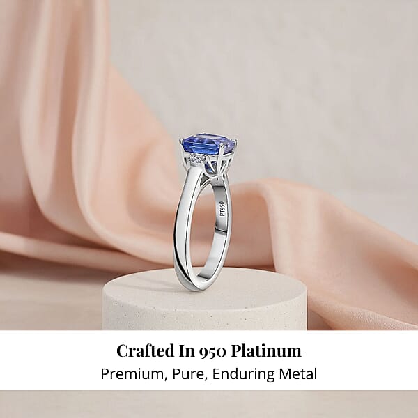 Shop Lc Certified & Appraised Rhapsody Asscher Cut AAAA Tanzanite And E-F VS Diamond 2.14 Ctw Ring In 950 Platinum 4.88 Grams