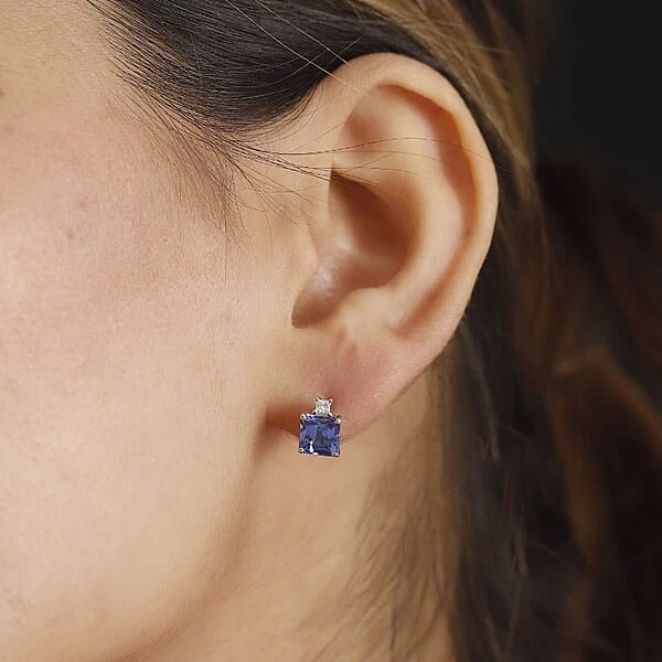 Shop Lc Certified & Appraised Rhapsody Asscher Cut AAAA Tanzanite And E-F VS Diamond 2.69 Ctw Earrings In 950 Platinum