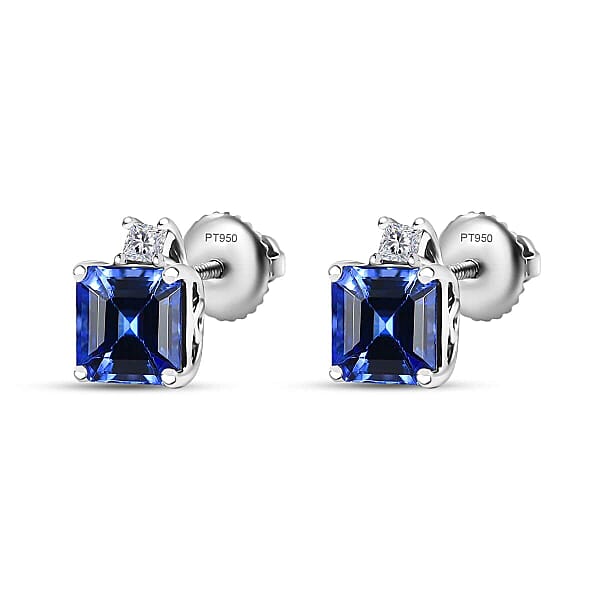 Shop Lc Certified & Appraised Rhapsody Asscher Cut AAAA Tanzanite And E-F VS Diamond 2.69 Ctw Earrings In 950 Platinum
