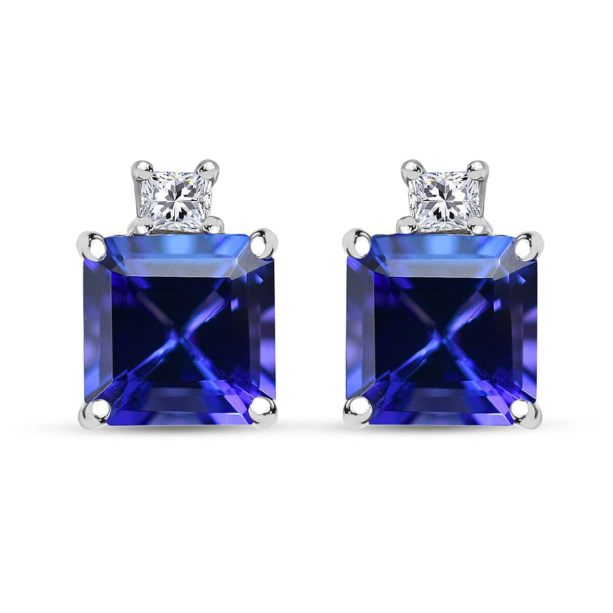 shop lc Certified & Appraised Rhapsody Asscher Cut AAAA Tanzanite and E-F VS Diamond 2.69 ctw Earrings in 950 Platinum